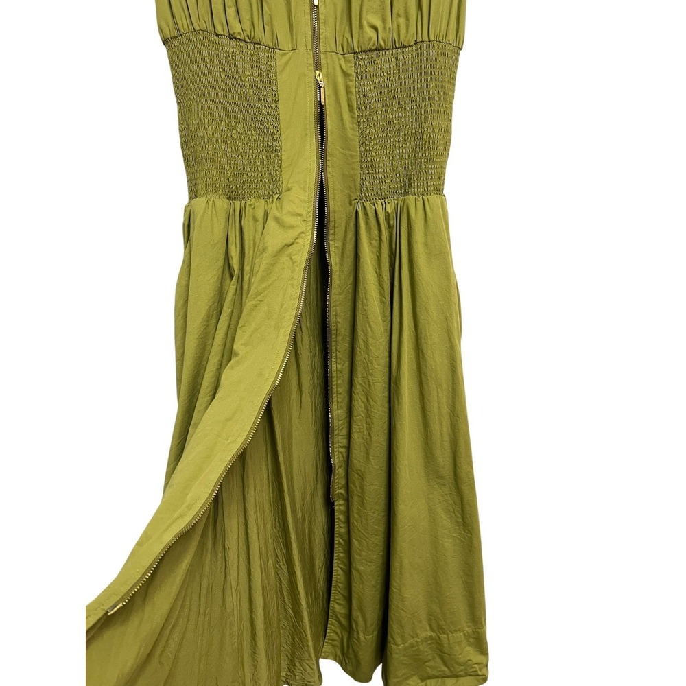 Anthropologie Tommie Dress Womens Small Green Smocked Waist Zip Front Midi Boho - Picture 5 of 10